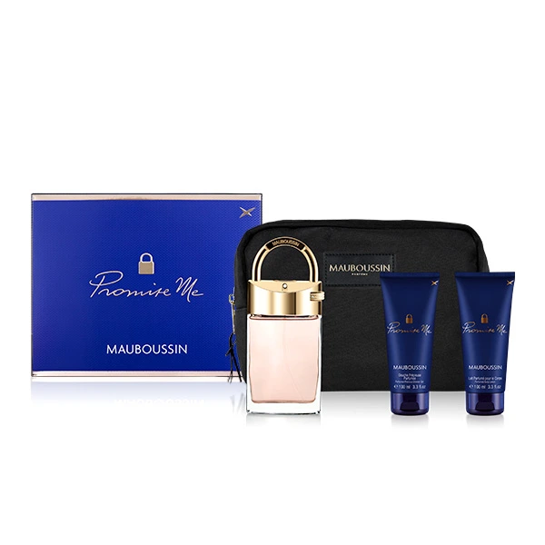 Mauboussin Promise Me coffret 90ml edp+ 100ml gel douche +100ml lait parfumé+ trousse de toilette