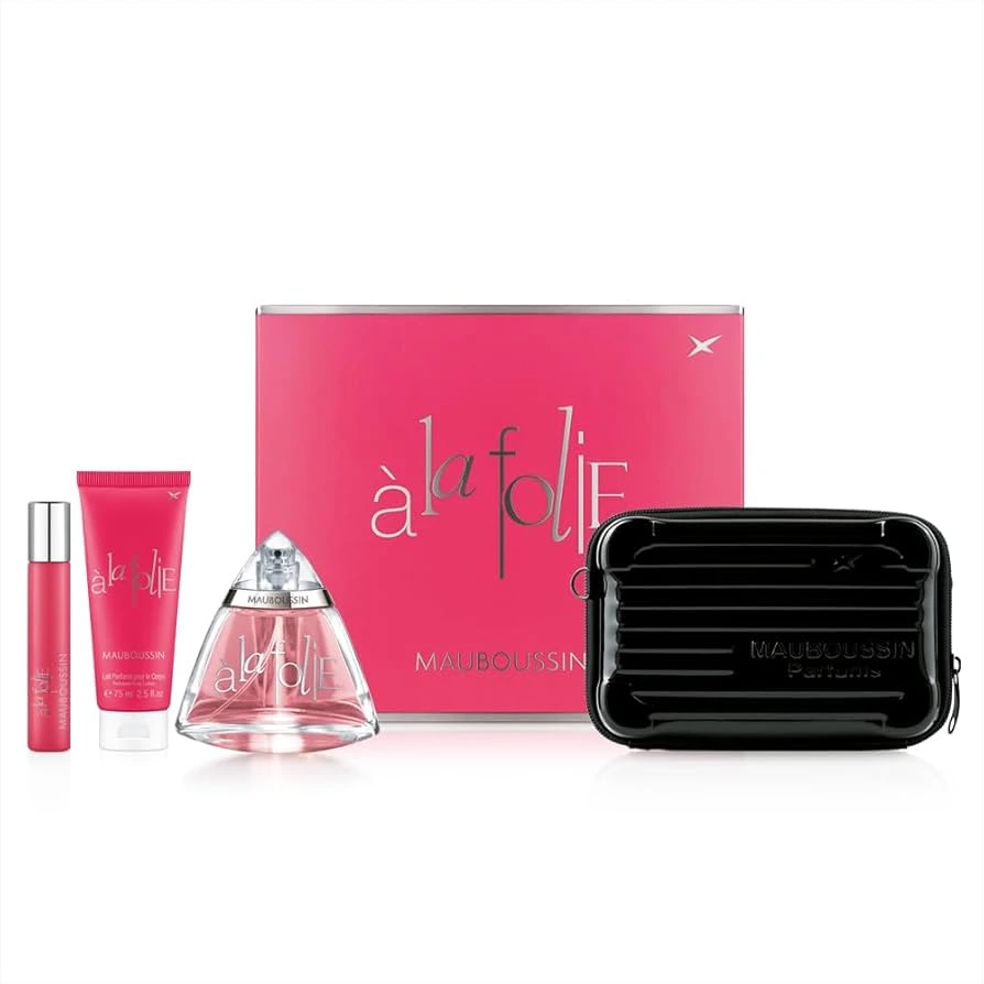 Coffret Mauboussin A la Folie 100ml edp + vaporisateur 20ml edp + lait parfumé 75ml + sac bandoulière